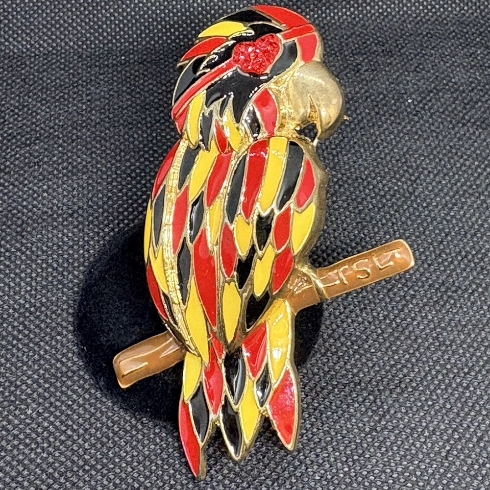 VTG TSL Parrot Bird Rhinestones Brooch Pendant Multi Enamel Costume Jewelry